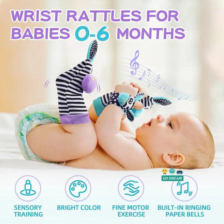 Baby Infant Wrist Rattle Socks Toys - Early Educational Developmental Cute Toddlers Sensory Gifts, Suitable for 0-12 Month Girls and Boys