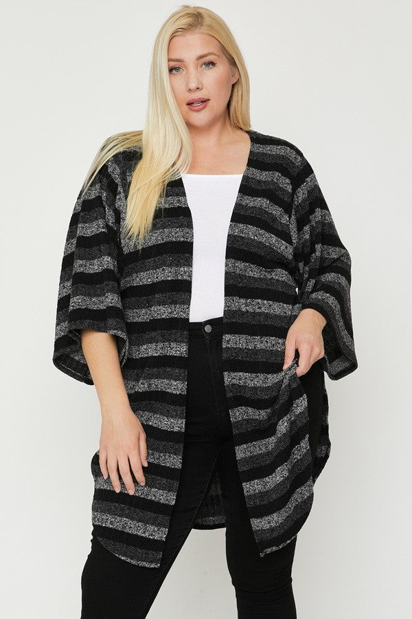 Multi-color Striped Cardigan - Plus Size