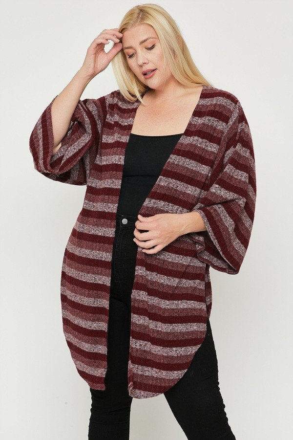 Multi-color Striped Cardigan - Plus Size