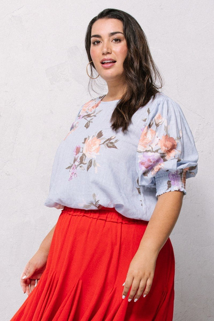 Floral Printed Woven Blouse - Plus Size
