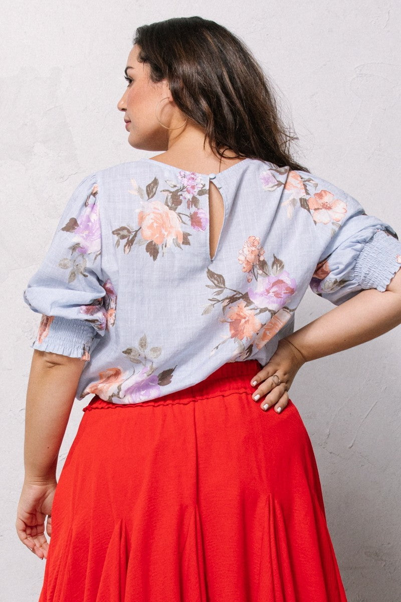 Floral Printed Woven Blouse - Plus Size
