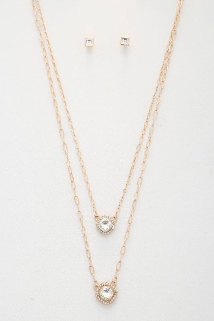 Double Crystal Metal Layered Necklace