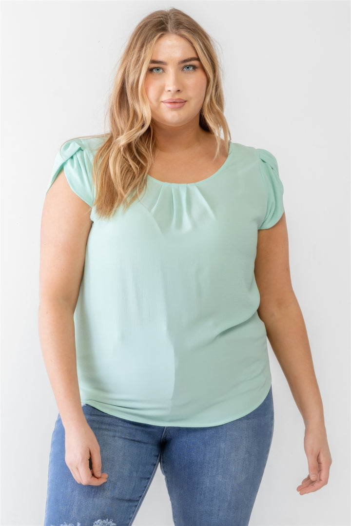 Plus Koshibo Textured Cap Sleeve Top -Plus Size