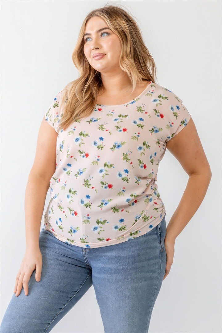 Plus Flower Print Ruched Top- Plus Size