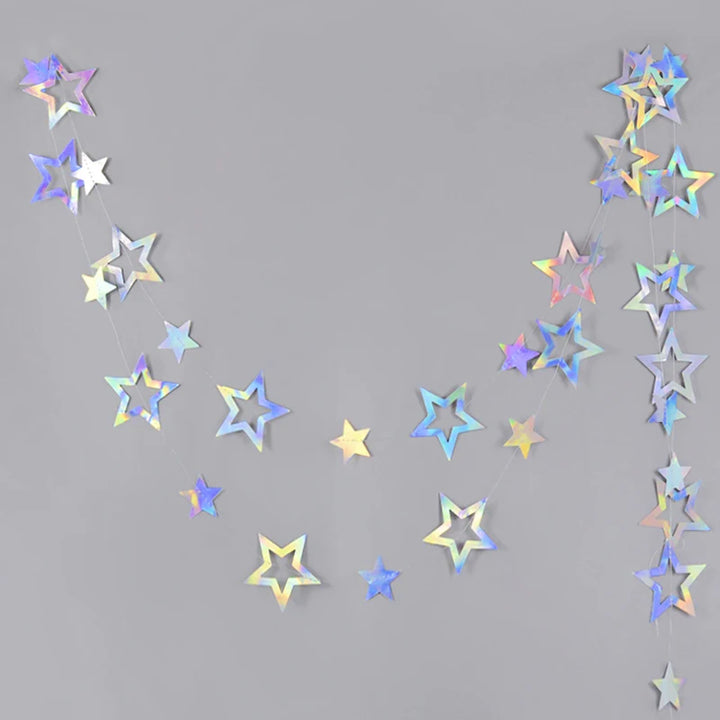 Laser Silver Paper Star Garland Banner Happy Birthday Party Decoration Girl Boy Baby Shower Wedding Christmas Wall Hanging Decor