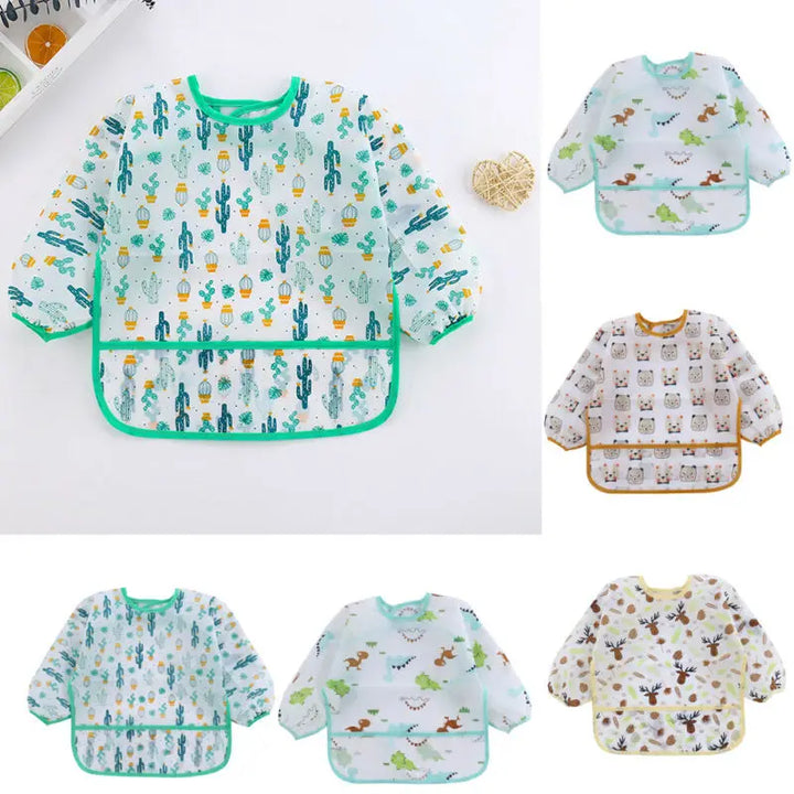 Baby Bibs Waterproof Long Sleeve Art Smock Feeding Bib Apron for Kids 1-4 Years