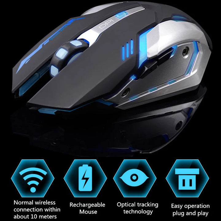 AZZOR Wireless Gaming Mouse Rechargeable 7-color Luminous Backlight Breath Comfort Gamer for Computer Desktop Laptop NoteBook PC