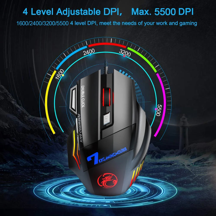 Ergonomic Wired Gaming Mouse LED 5500 DPI USB RGB