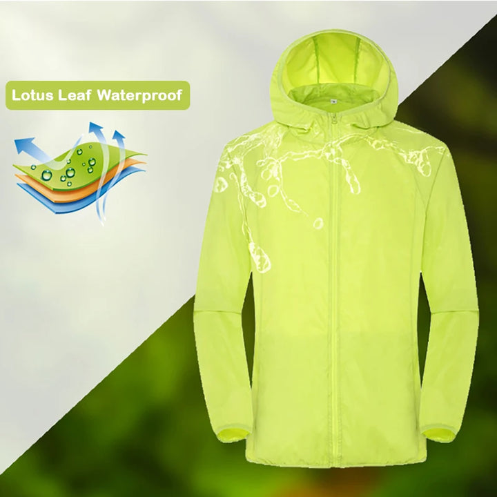 Waterproof Camping Rain Jacket - Men's and Women's Sun Protection Clothing, Quick Dry Windbreaker for Fishing, Hunting, with Pockets