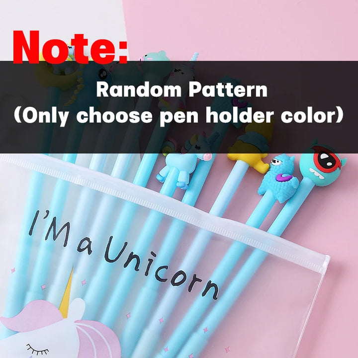 Gel Pen Kawaii Random Pattern Unicorn Pony 0.5m Black Gel Ink Pen School Stationery Office Suppliers Gifts 10Pcs / Set