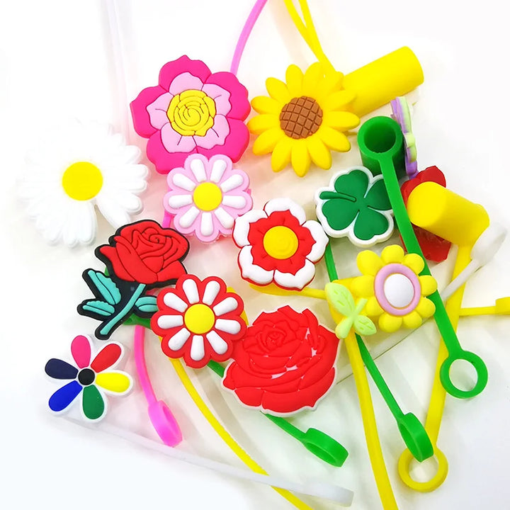 Straw topper Plant Silicone Straw cover Splash Proof Drinking Straw caps 1PCS