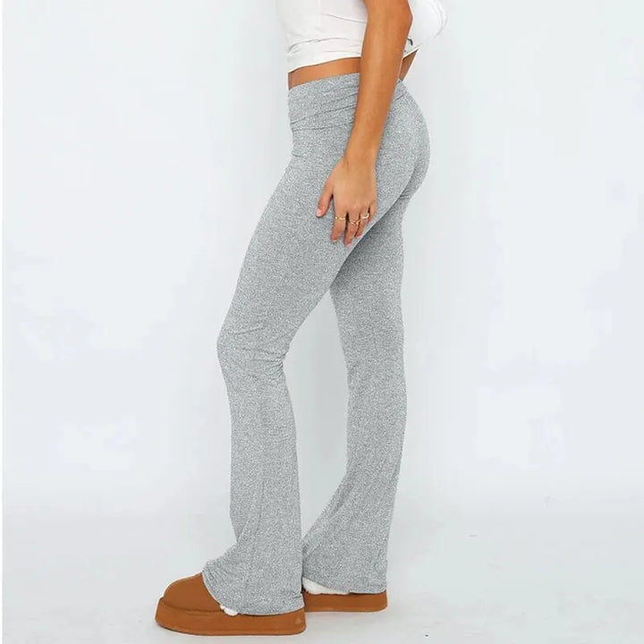 Women's Solid Color Slim-Fitting High-Waisted Flare Pants - Streetwear Casual Full-Length Capris Trousers