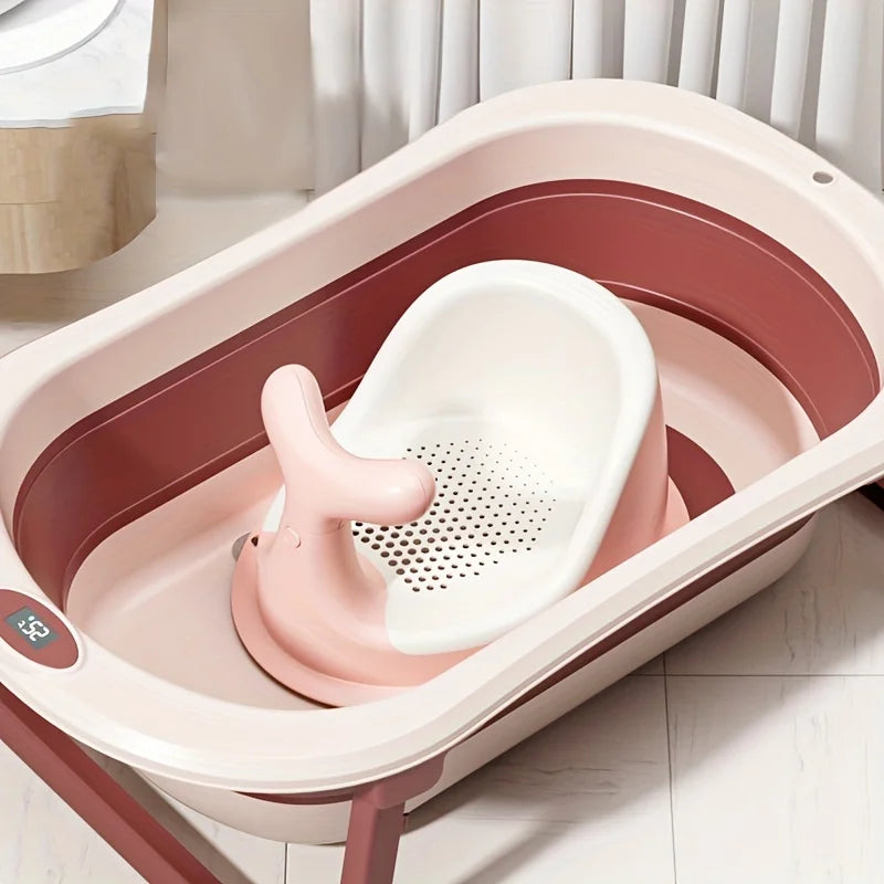 Silicone Baby Bath Bathtub with Real-time Temperature Non-Slip Foot Bath Bucket Folding Bathroom With Temperature Sensing