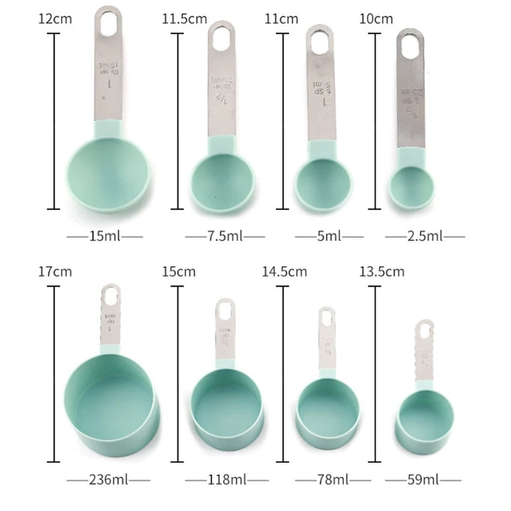 8PCS Measuring Cups and Spoons Cooking Utensils Stainless Steel