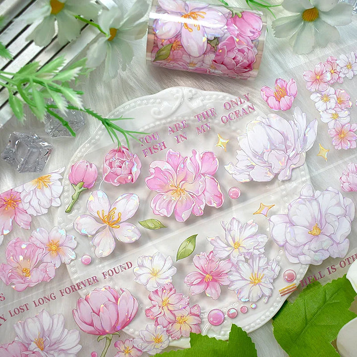 2M Flower Washi PET Tape Scrapbooking Materials Vintage Stickers Roll Masking Tape Plant Diary Decoration