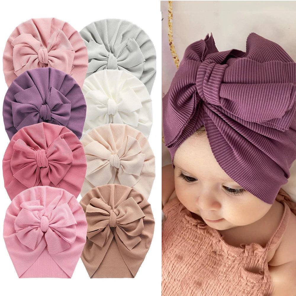 Bunny Knot Bow Headwraps for Baby Thin Elastic Caps Bonnet Newborn Toddler 0-4T