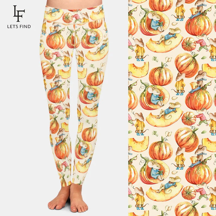 Women High Waist Warm Legging Mouse and Pumpkin Digital Printing Soft Slim Fitness Leggings