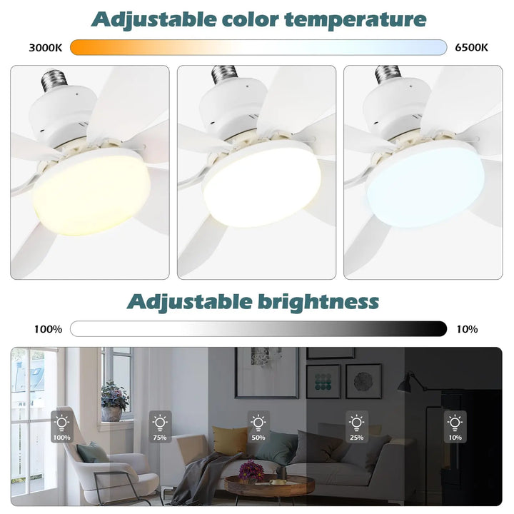 LED 40W ceiling fan light E27 with remote control for dimming, suitable for living room, study, household use, 85-265V