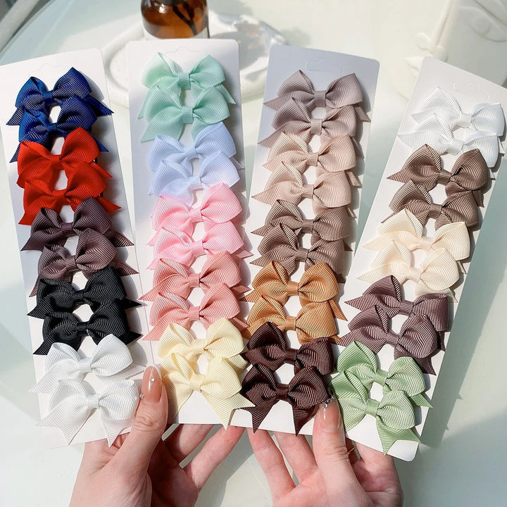 10Pcs/Set Solid Ribbon Bow Hair Clips - Handmade Bows Barrettes Hair Accessories