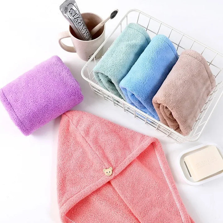 Microfiber Hair Towel Quick-dry Bath Hat Solid Towel Cap Super Absorption