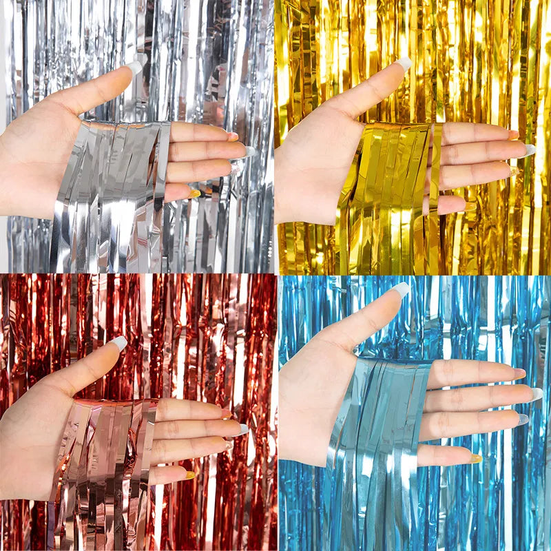 Metallic Tinsel Foil Fringe Curtains Backdrop for Birthday New Year Eve Party Photo Wedding Décor