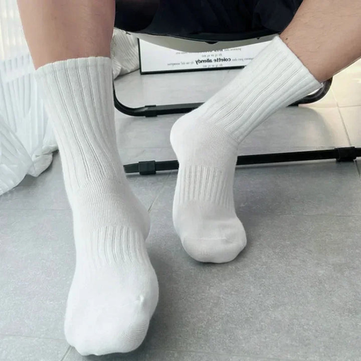 Thick Cotton Men's Socks - Solid Bottom Terry Long Socks in Black and White, Breathable Casual