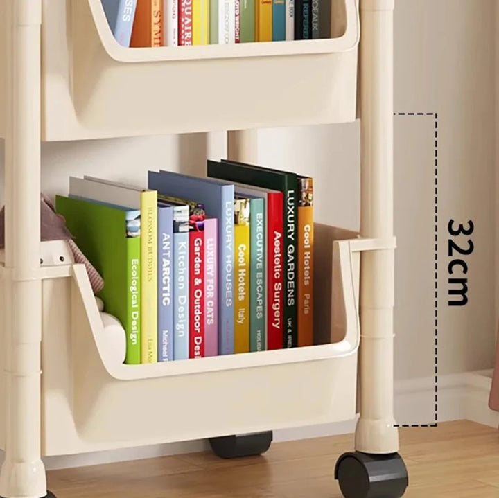 Trolley Bookshelf Portable Storage Rack Mobile Movable Bookshelf With Wheels