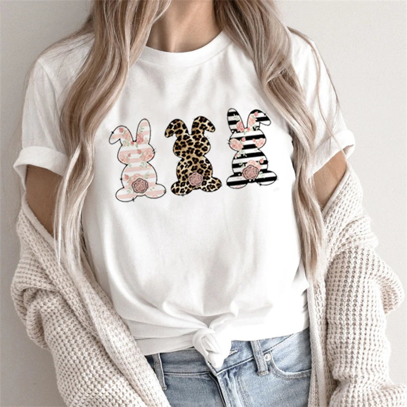 Women T-Shirt Funny Rabbit/ Bunny/ Flowers/ Animal/Coffee Print T-shirt Femme