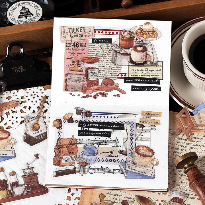 Vintage Coffee Theme Scrapbooking Stickers - Retro Coffee Waterproof Stickers for Planner, Junk Journals, Diary Decoration, 40 Pcs