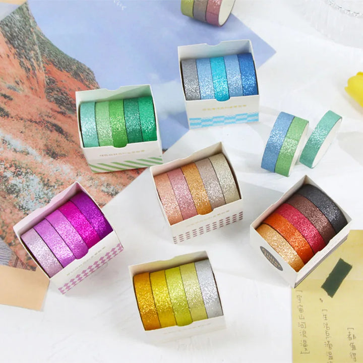 Glitter Washi Tape Set Scrapbooking Decorative Adhesive Tape Album Stationery Journal Supplies 5Rolls