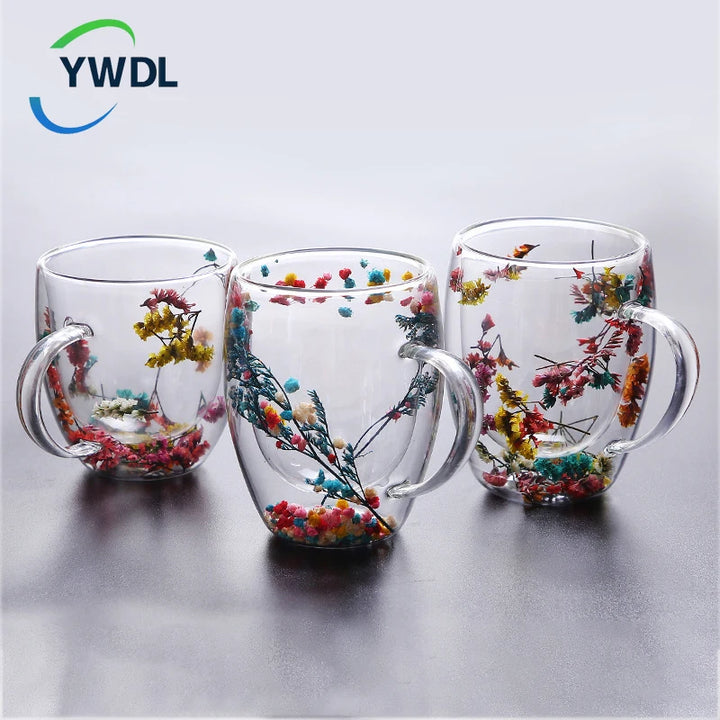 Double Wall Glass Mug With Handle Heat Resistant Cup Tea Coffee Cups