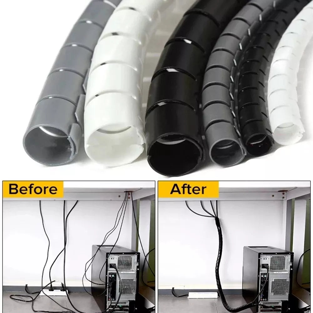 2M/1M Flexible Spiral Cable Wire Protector Cable Organizer Computer 16/10mm
