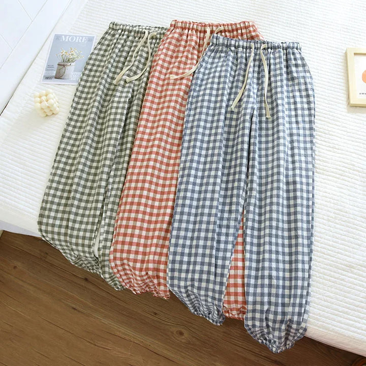 Women's Plaid Pajama Pants - Multi Colors, Cotton Home Pants for Spring and Summer, Thin Loose Sleepwear Long Pants