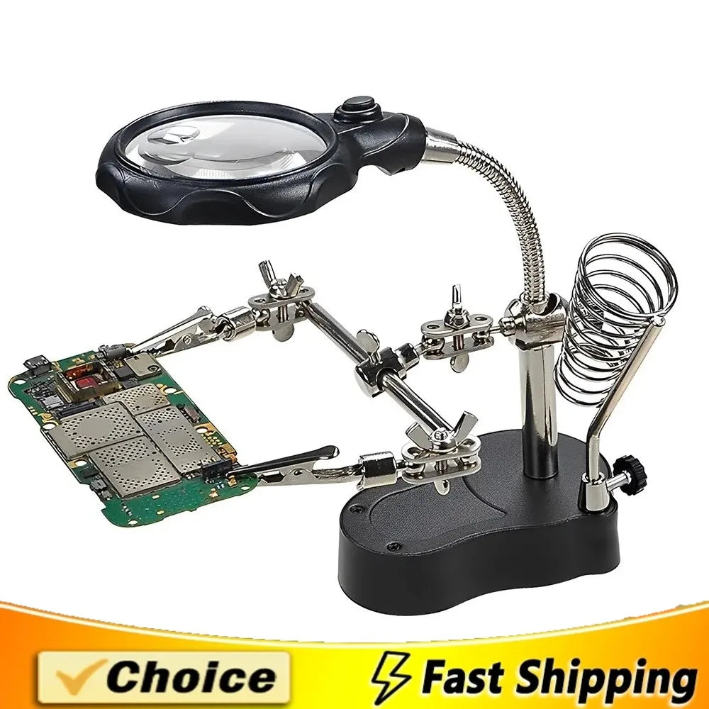 3.5X 12X Welding Auxiliary Clip Magnifier Electric Soldering Iron Circuit Board Welding Iron Magnifying Glass Bracket Tools