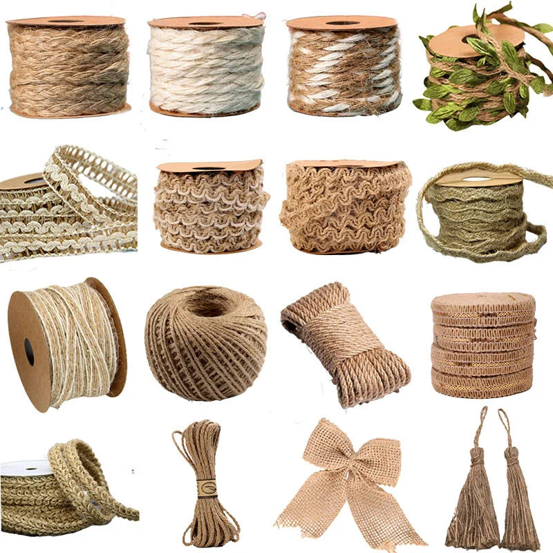 Natural Vintage Jute String Gift Wrapping Ribbon Bows Twine Rope Burlap Decoration 5M