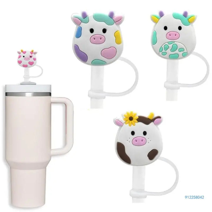 Cow Straw Toppers Straw Tip Lids Reusable  4 Pcs