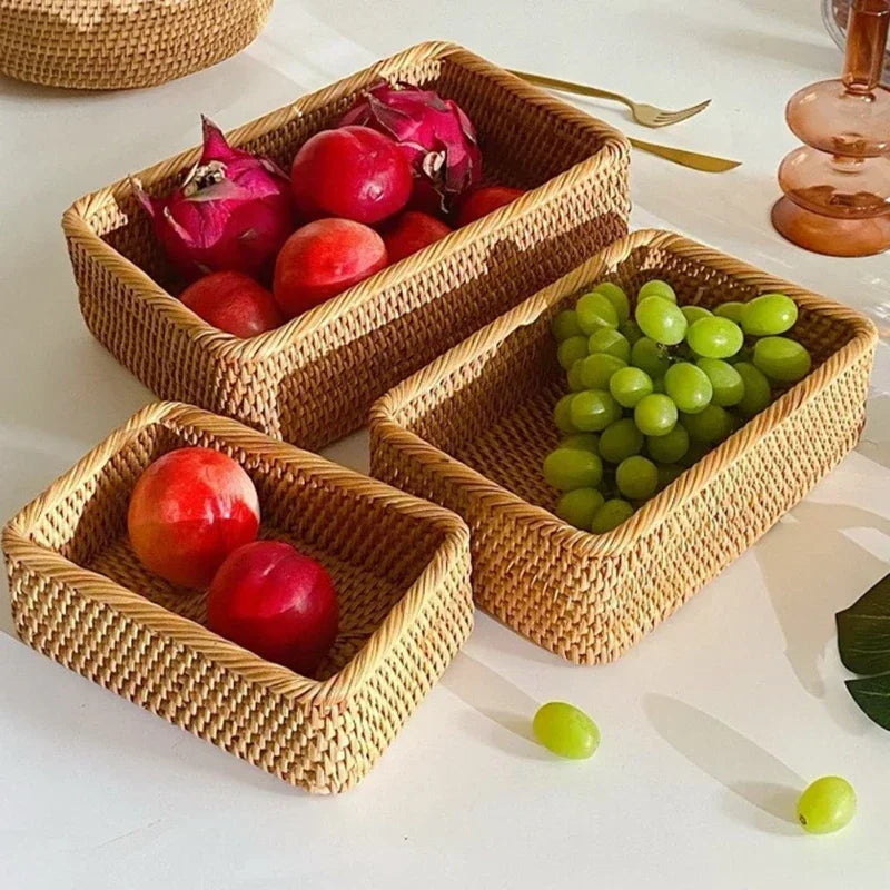 Handwoven Rectangular Rattan Wicker Basket Storage Box