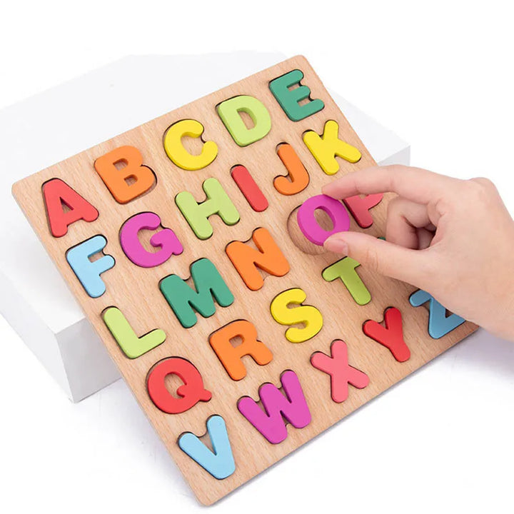 Wooden Puzzle Montessori Toys - Alphabet, Number, and Shape Matching Games for Babies 1-3 Years Old, Children's Early Educational Toys