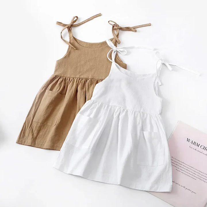 Toddler Dress Solid Cotton Sleeveless Sundress Slip Dress Fashion Girls Clothing