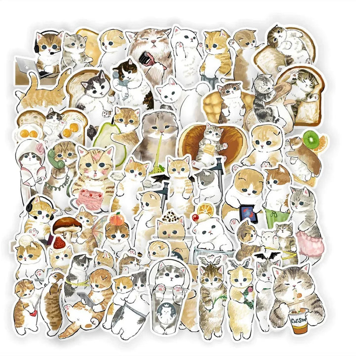 Kitten Cartoon Sticker For Luggage Laptop  Waterproof Sticker 10/30/50PCS