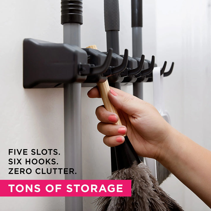 Wall Mounted Mop Holder 3/4/5 Position Multi-Functional Broom Hanger Shelf Home Kitchen Storage