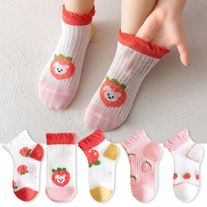 Children Socks Cotton Solid Soft Cozy Breathable For 1-12Y 5 Pairs