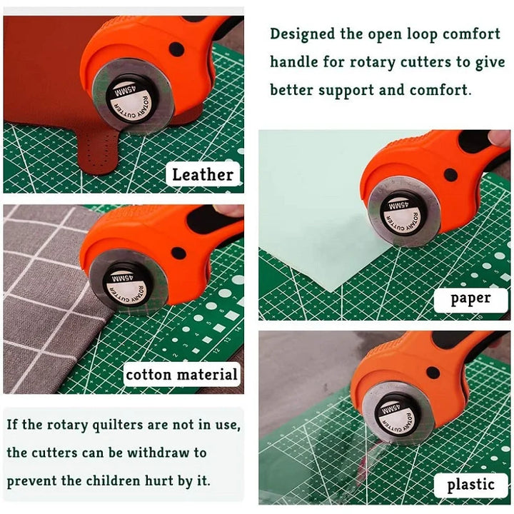 45mm Rotary Cutter Set Craft Cutting Tool with Ergonomic Handle for Fabric Patchworking Sewing Quilting Crafting