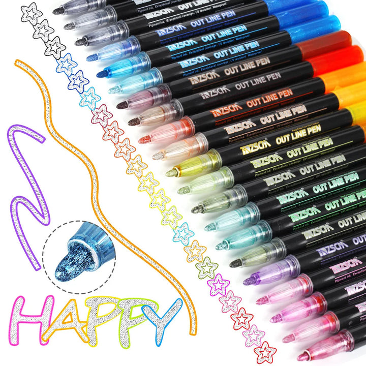 Double Line Outline Pens, Self-Outline Metallic Markers Glitter