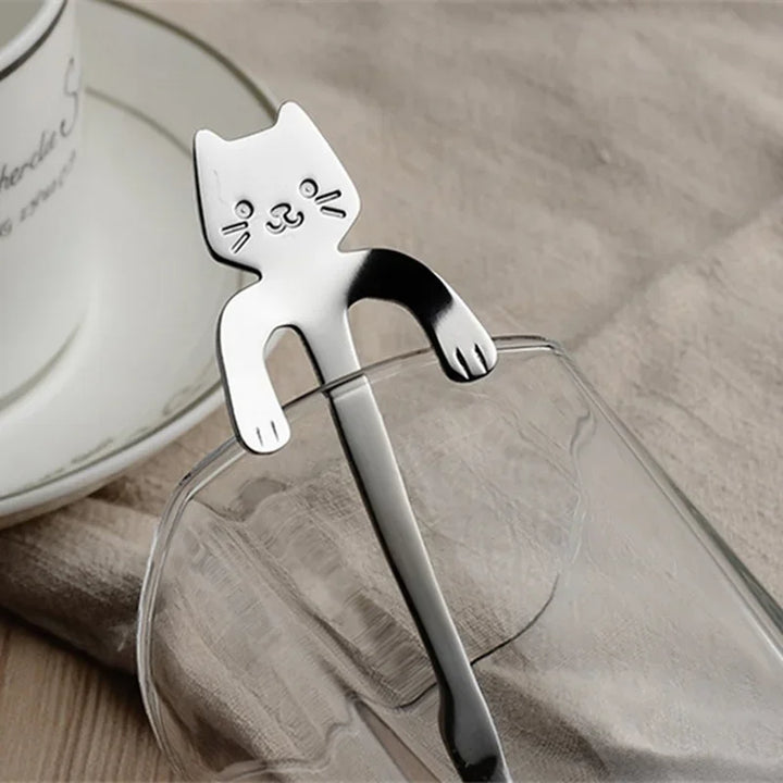 Stainless Steel Coffee Spoon Cat Shape Teaspoon Dessert Mini Spoon