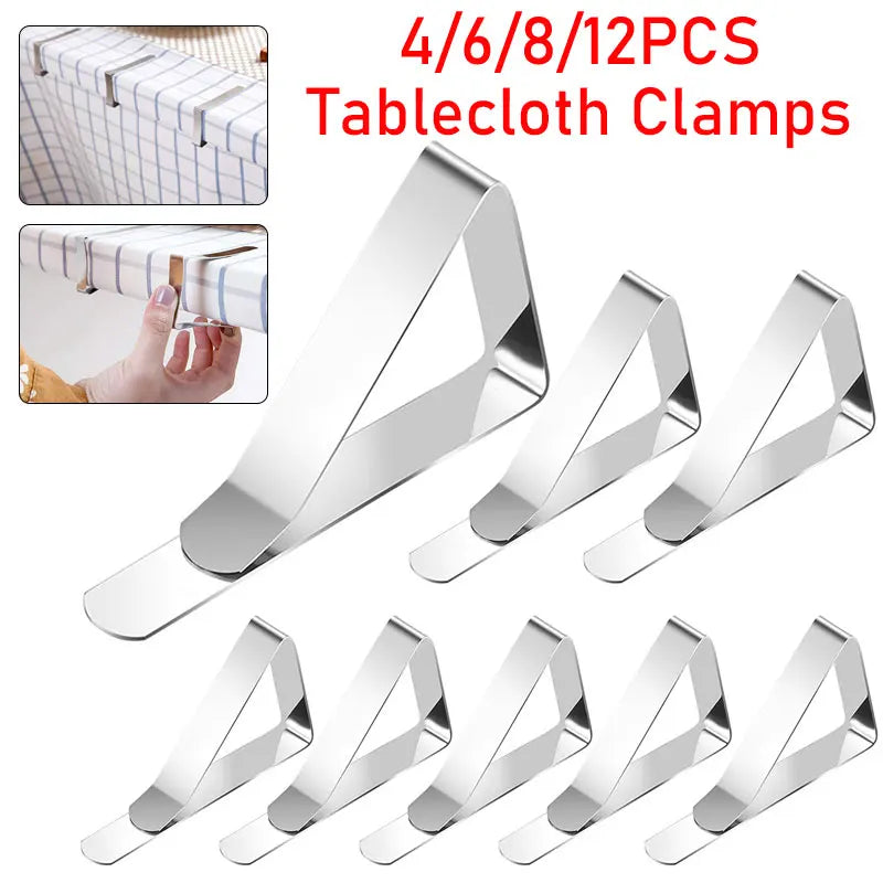 4-12pc Stainless Steel Tablecloth Clamps Table Cloth Clips