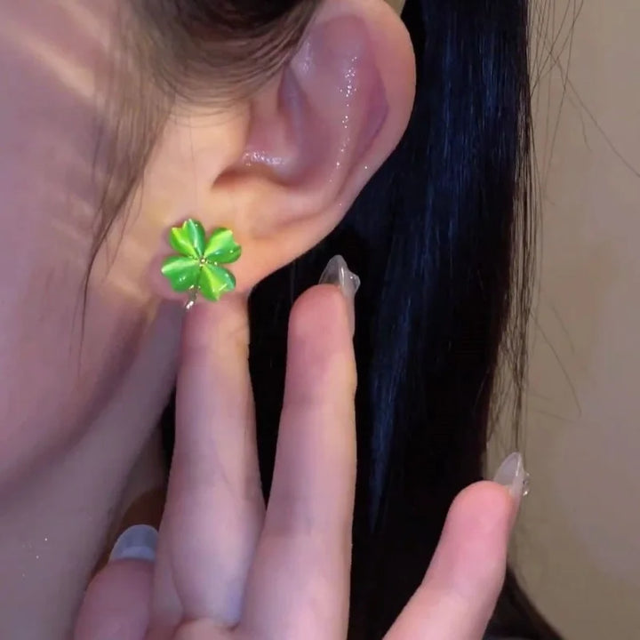 Elegant Luxurious Lucky Clover Opal Earrings for Women Green Color Earring