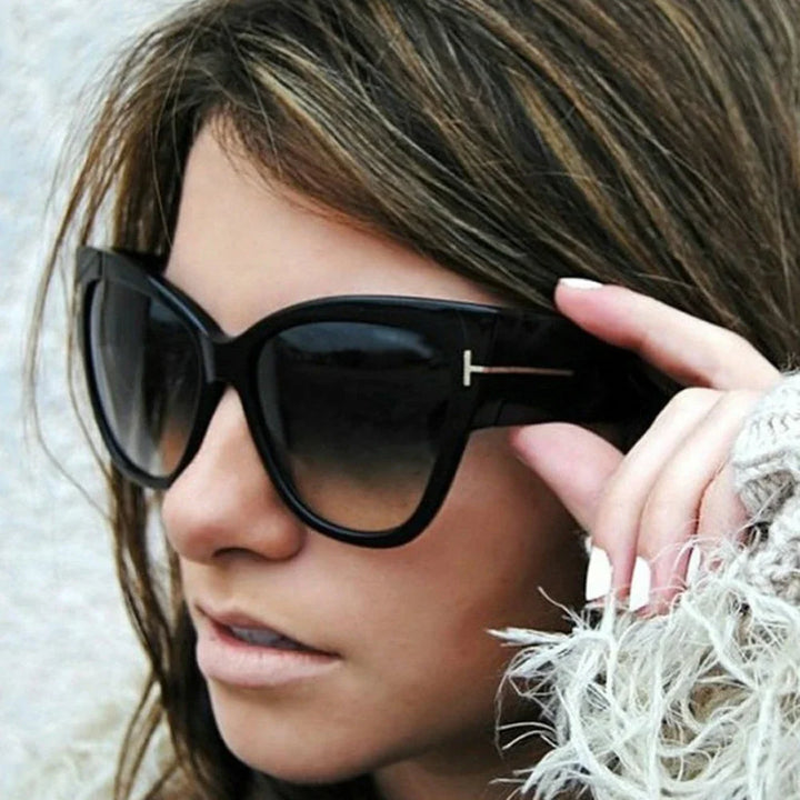 Luxury Designer Brand Cat Eye Sunglasses - Oversized Gradient T-Fashion Shades for Women