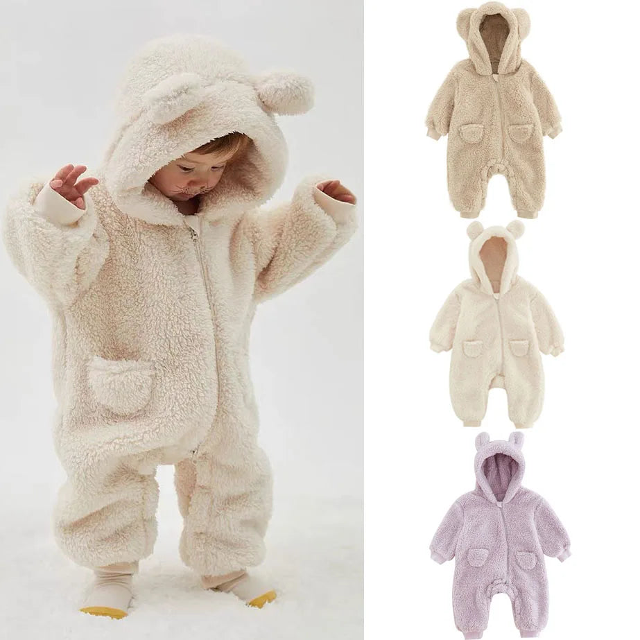 0-2Y Baby Bear Jumpsuits Warm Fleece Costume