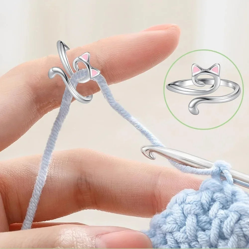 Crochet Tension Cat Ring, Yarn Guide Finger Holders